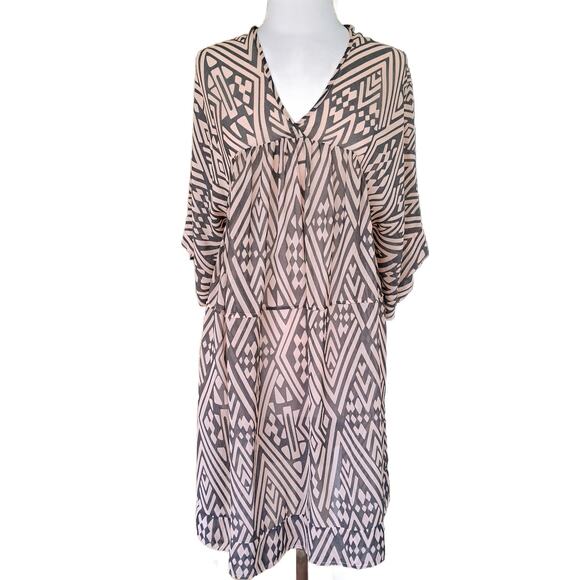 Ba&sh Freaky Swing Dress Oversized Tiered Chiffon Pink & Gray Print - Picture 2 of 10
